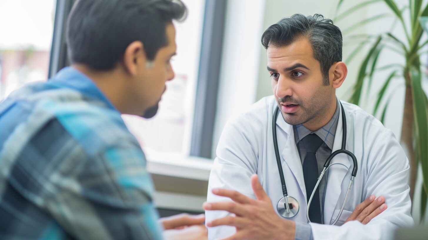 a doctor and a patient having a conversation about reversing hair fall and hair damage