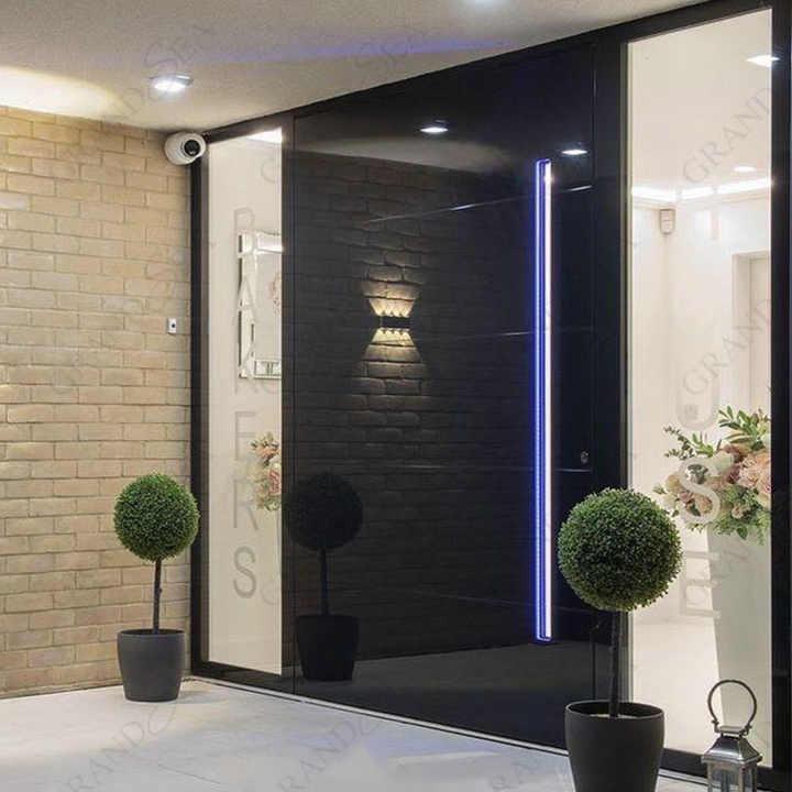 led light design villa modern entry door stainless steel mirror design black double front doors exterior