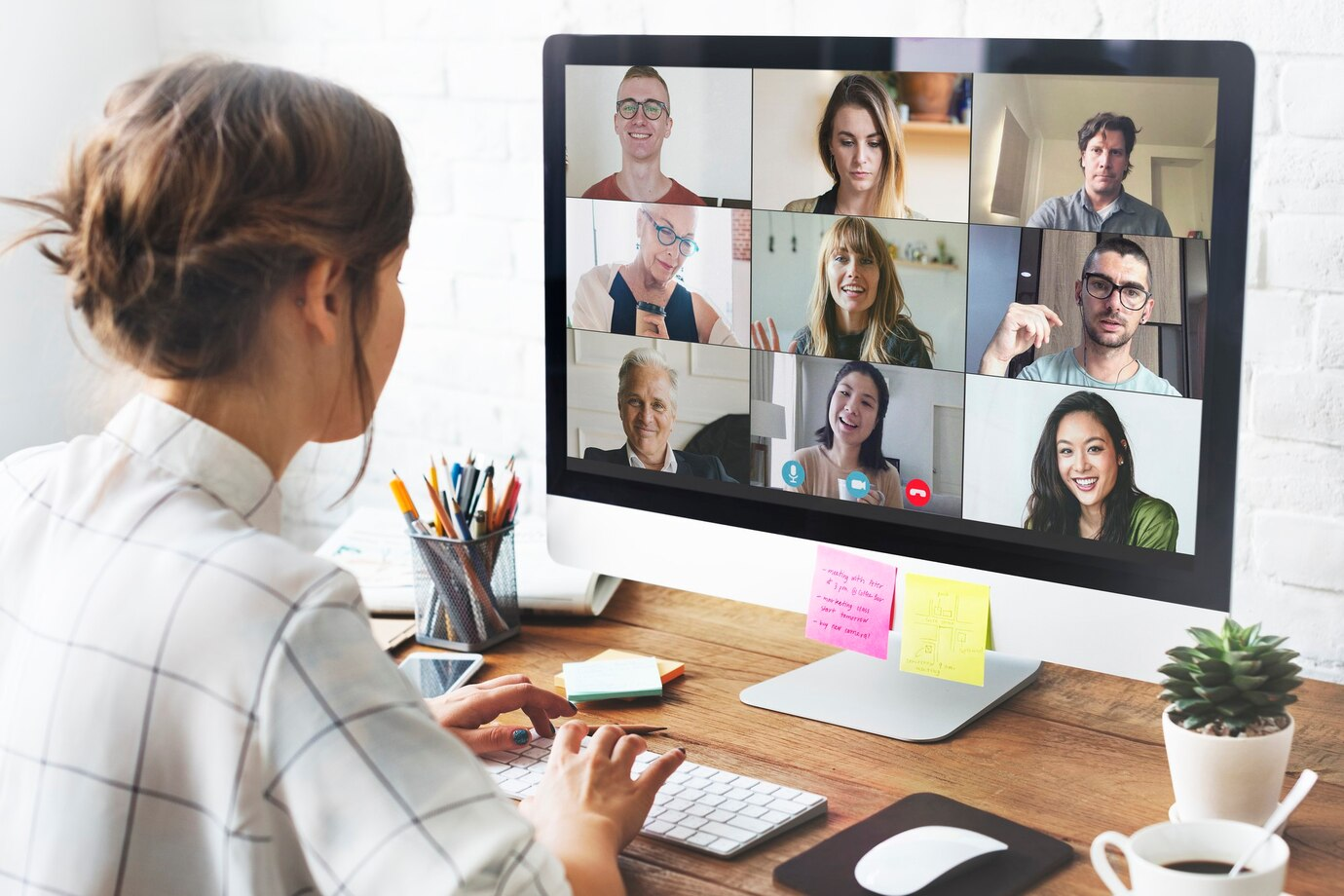 Woman having a Zoom meeting.