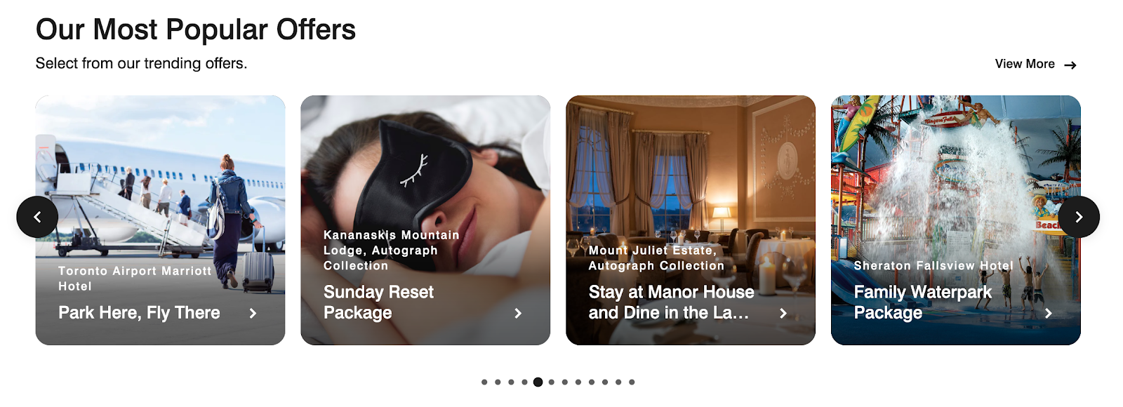 The selection of Marriott Hotel packaging, including travel reservations and Travel Reset Package, a Sunday Resort, a comfortable appetite experience in the Manor, and a family of happiness.