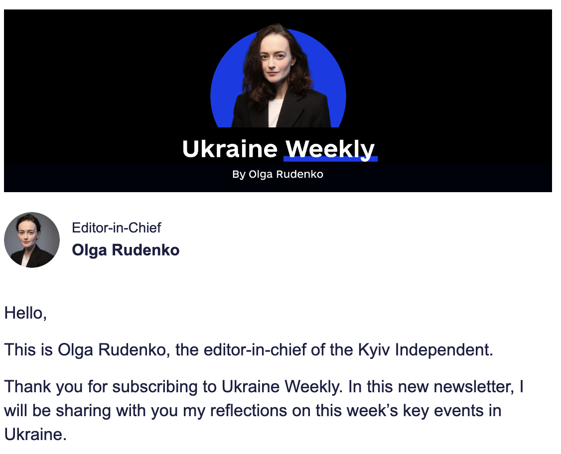 Розсилка головної редакторки головної редакторки The Kyiv Independent Ольги Руденко