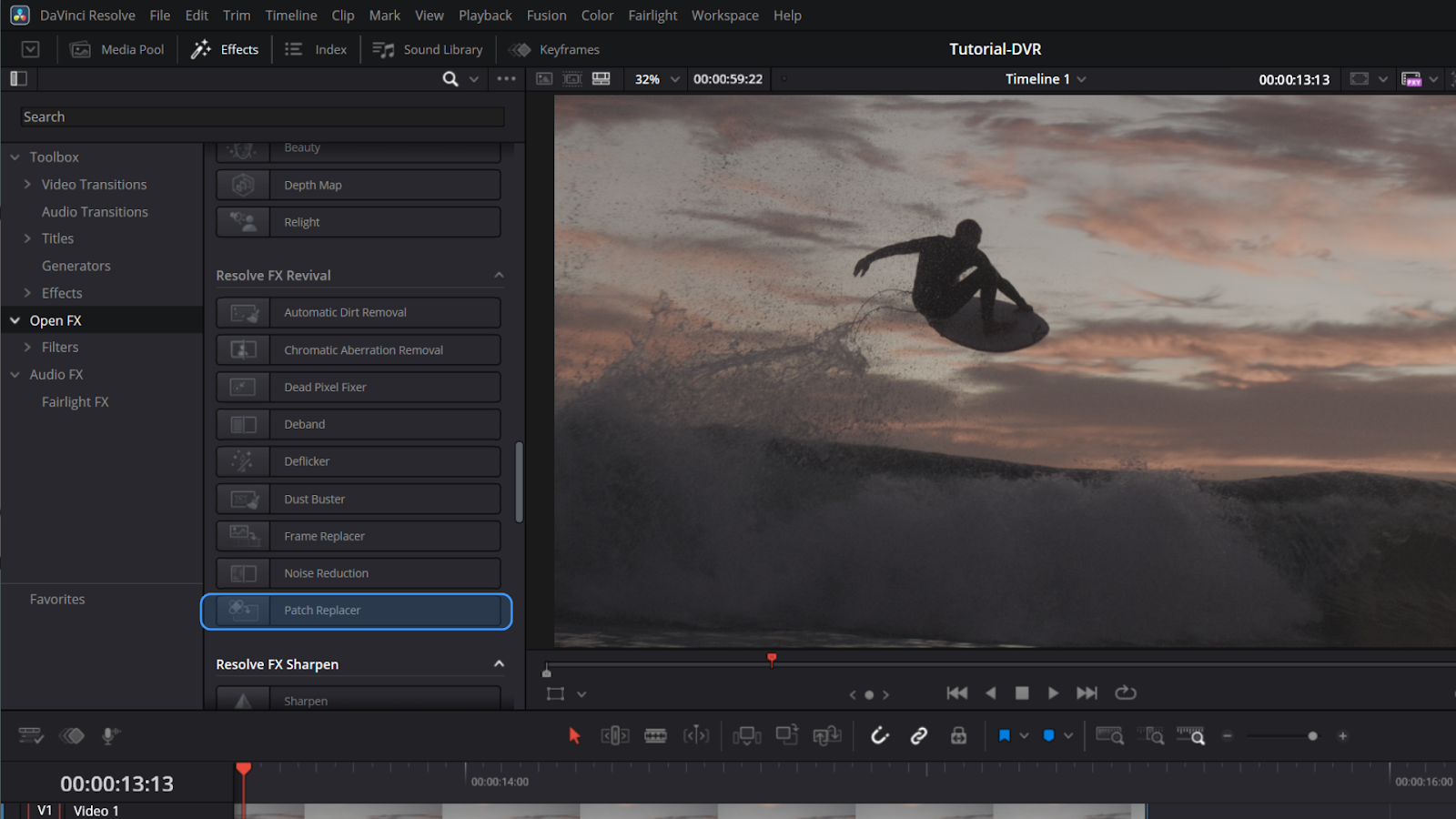 Patch replacer in effects library in DaVinci Resolve