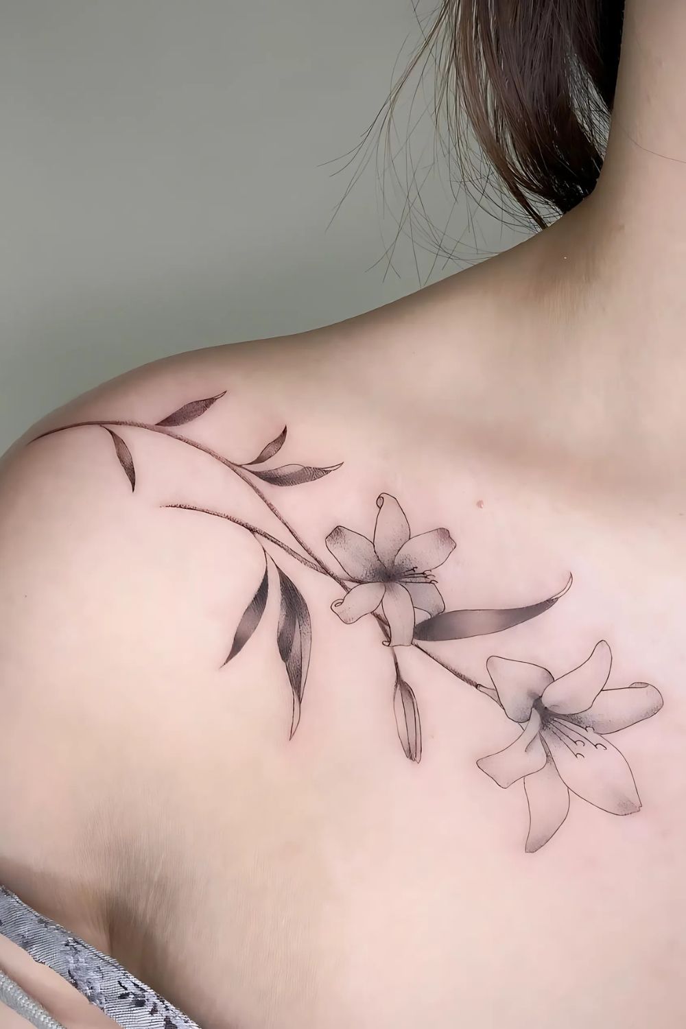 Lily Front Shoulder Tattoo