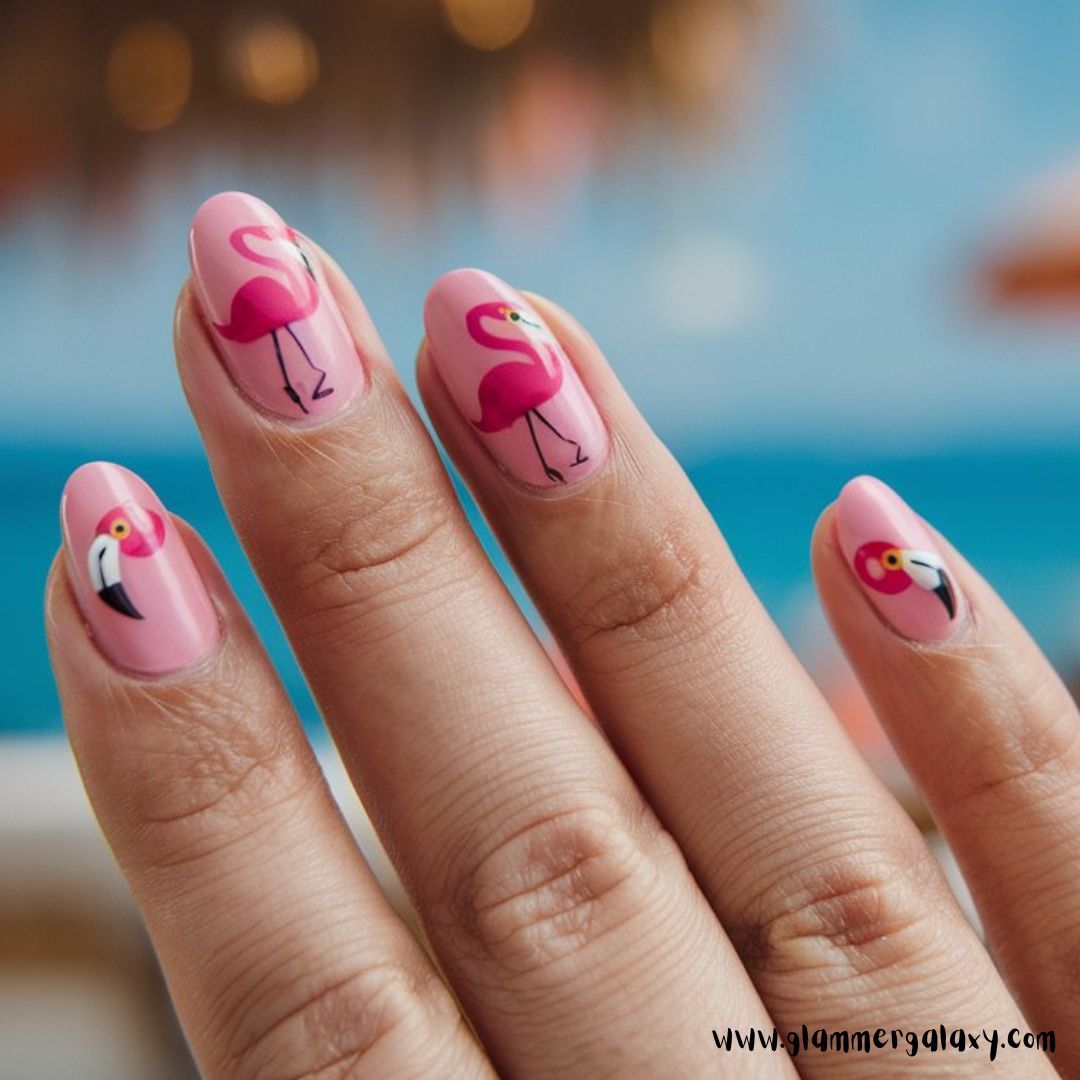 Classy Vacation Nails having Playful Pink Flamingos
