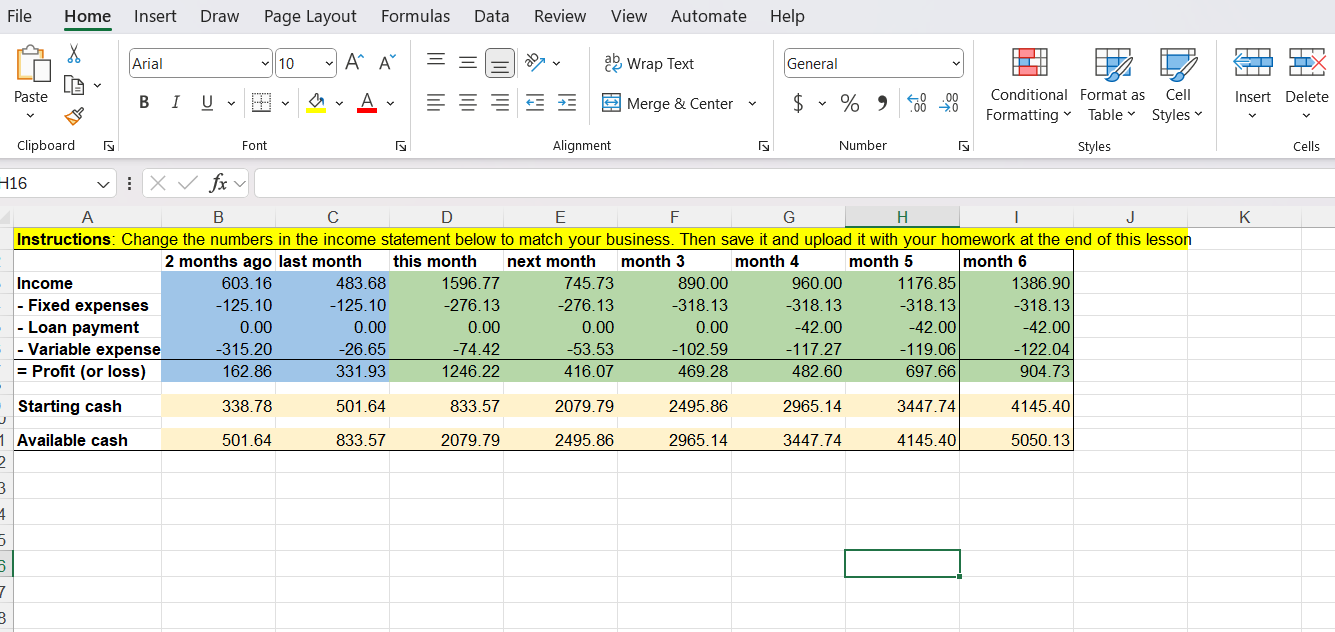 A screenshot of a spreadsheet

Baccadis Hair and Styling Cashflow statement.
