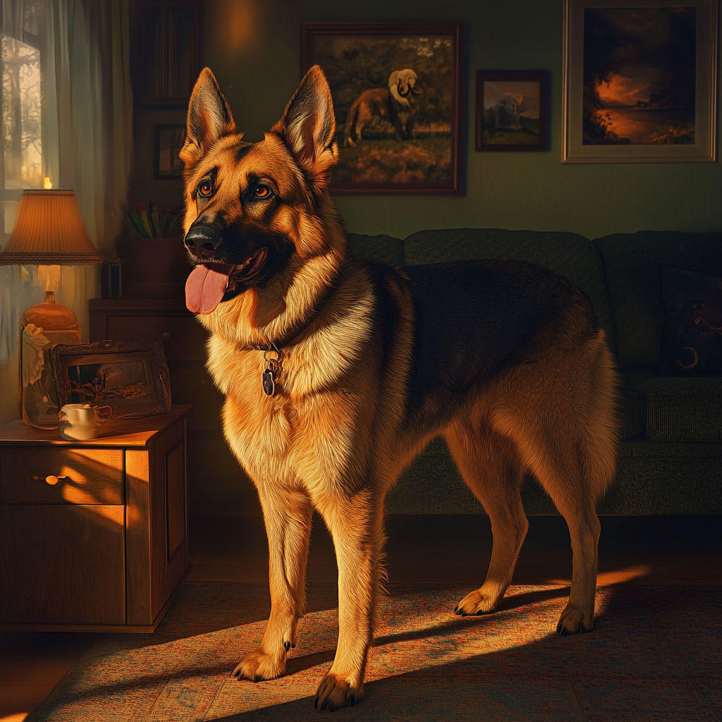 A German Shepherd standing in the living room | Source: Midjourney