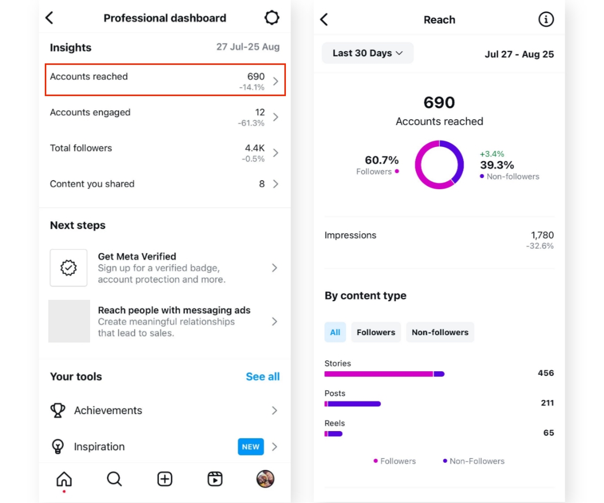 Instagram Insights - Accounts reached