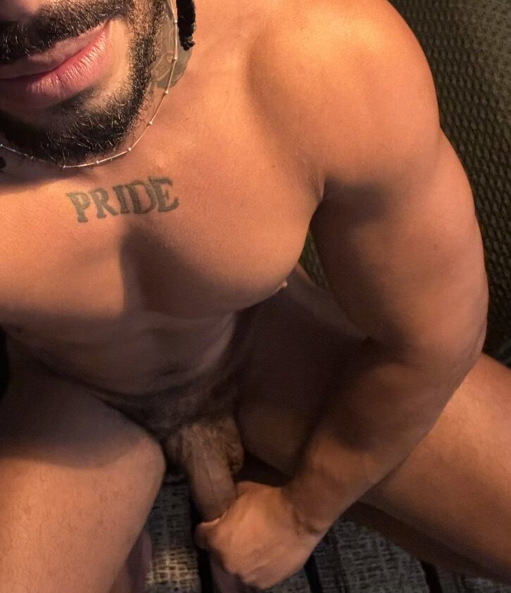 close up of Lipe Scorpion jerking off his cock in solo masturbation photo for gay xxx onlyfans