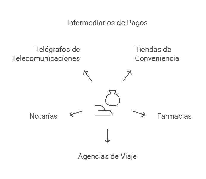 Diagrama que muestra ejemplos de intermediarios de pagos