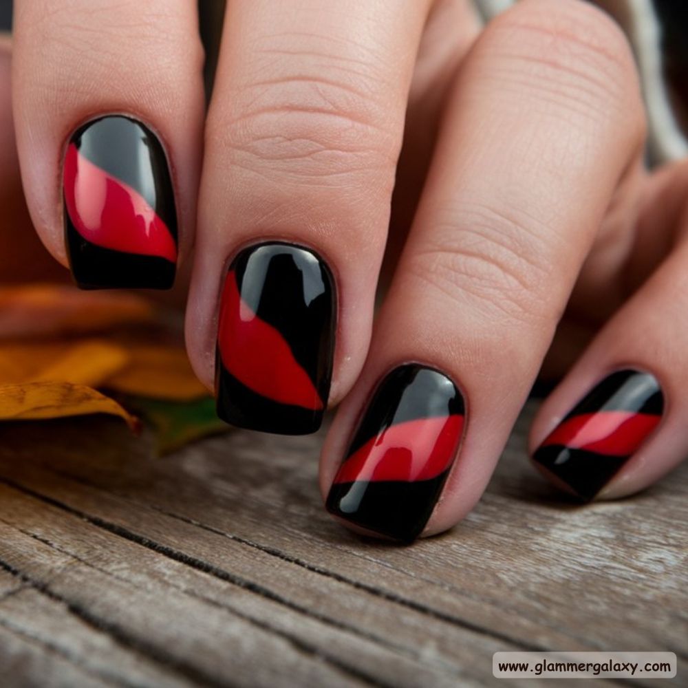 Korean fall nails having Striking Black and Red
