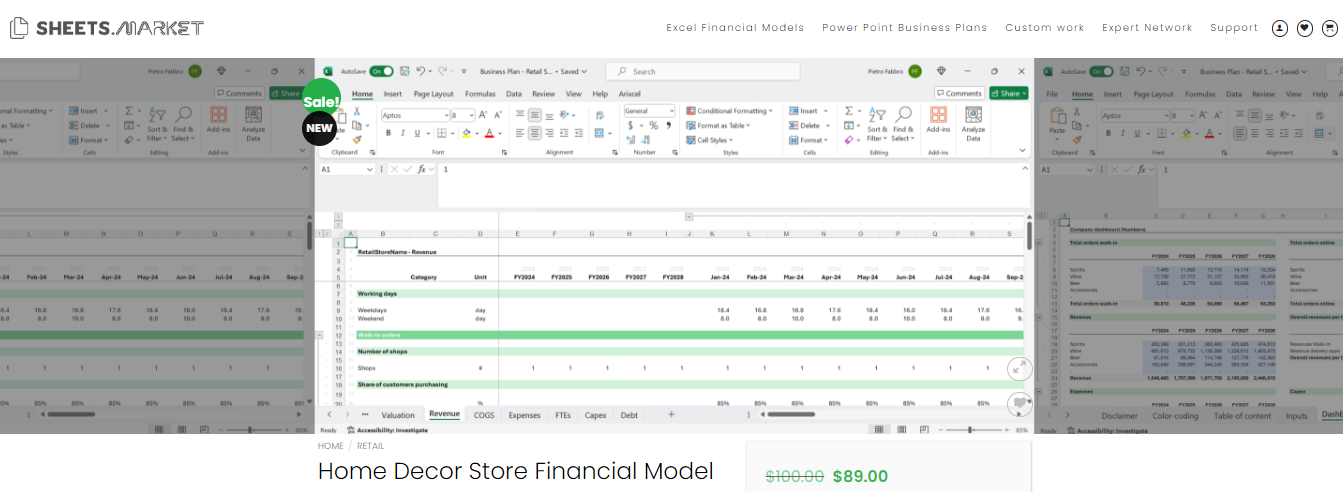 home decor store financial model