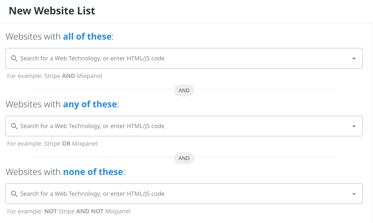 NerdyData's search filters for websites