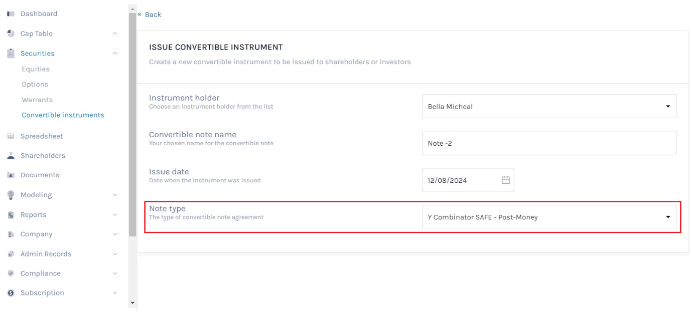 Y Combinator SAFE – Post Money