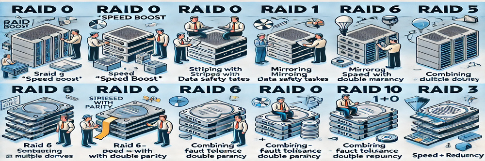 Types of Redundant Array of Independent Disks (RAID) levels.