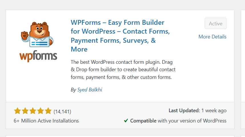 A screenshot of WPForms plugin