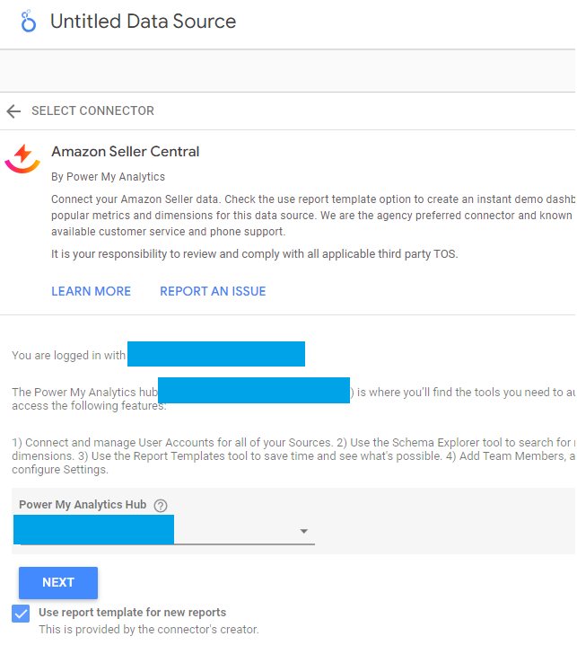 The interface for connecting the Amazon Seller Central connector. 