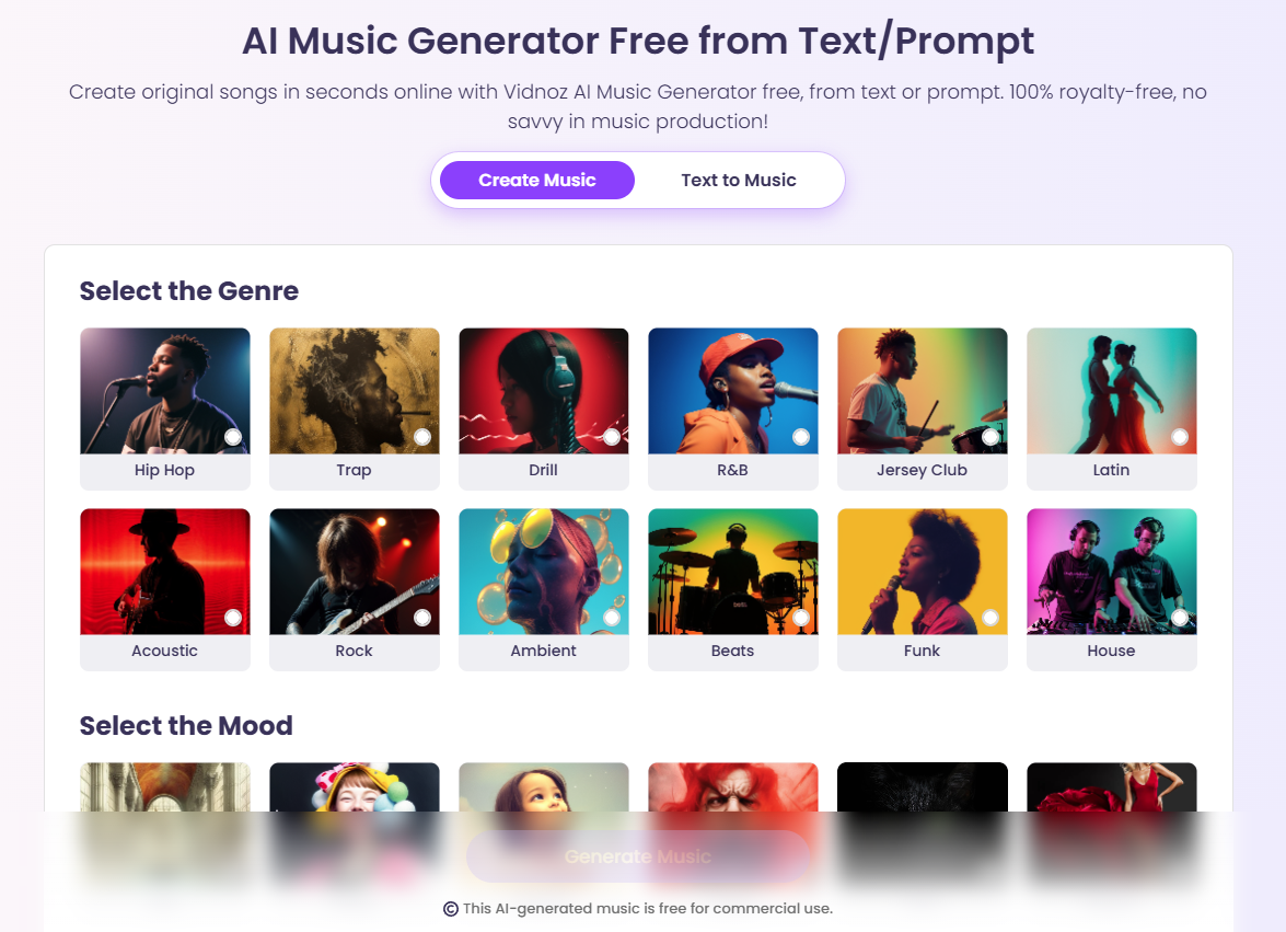 Make Royalty-Free AI Music from Text/Prompt With Vidnoz AI