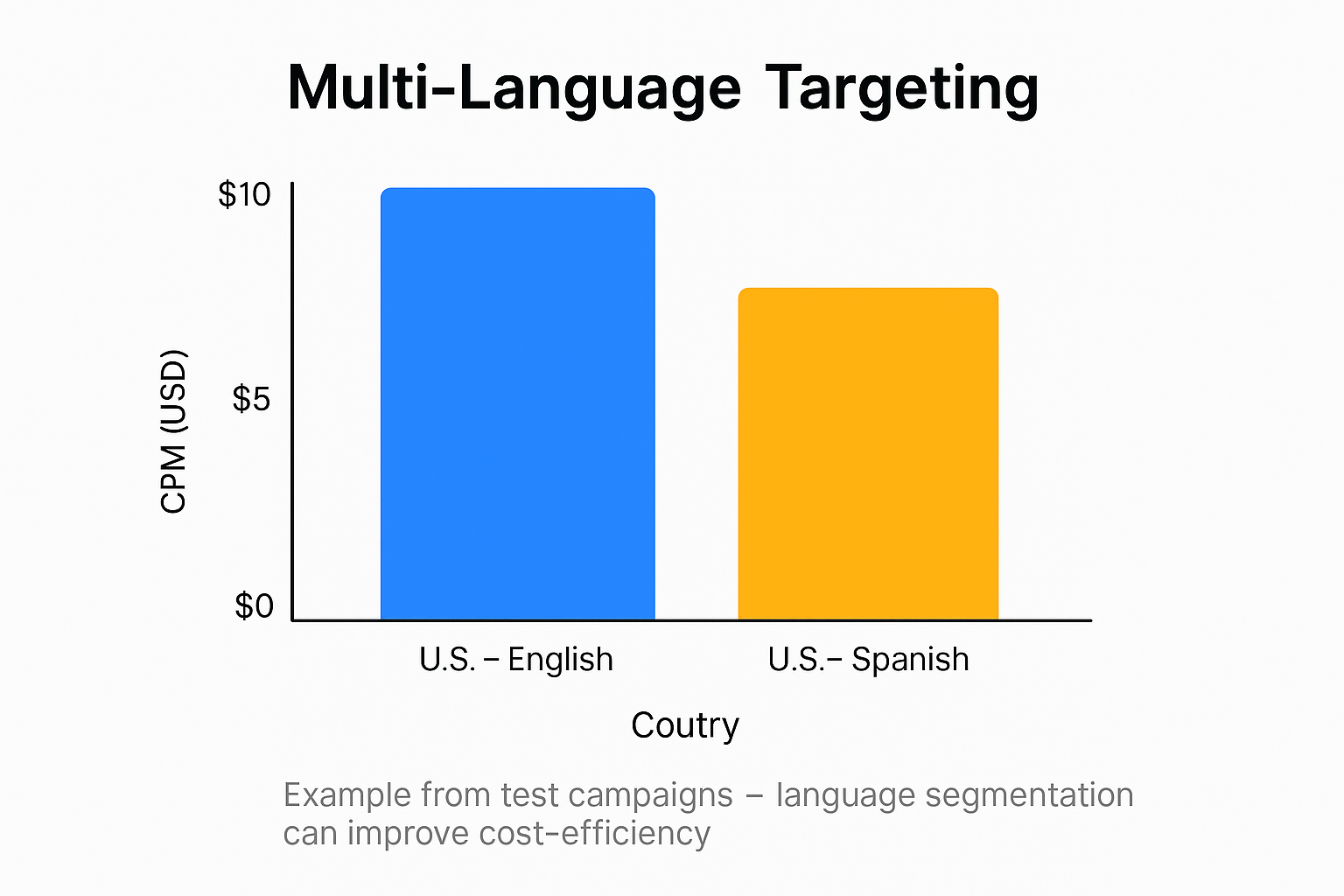 Bar chart comparing CPMs for English and Spanish language segments in U.S. Facebook ad campaigns
