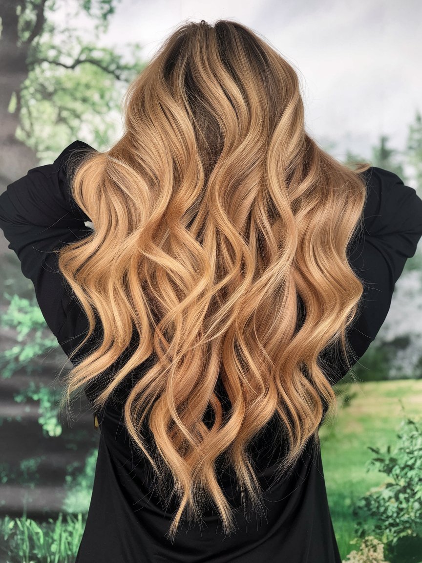 12. Warm Blonde Waves for Thick Hair