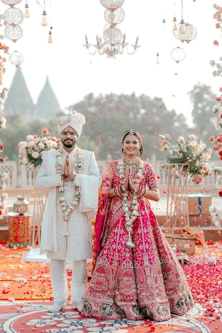 Romantic destination wedding photoshoot in India with bride and groom exchanging heartfelt looks