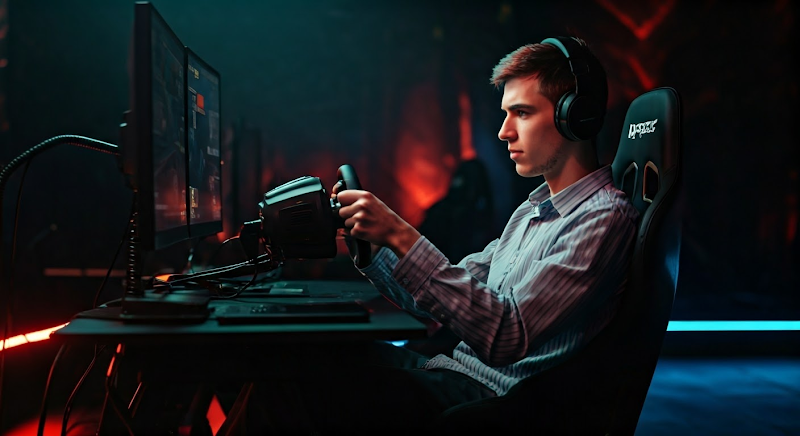 Gamer using high-end simulator