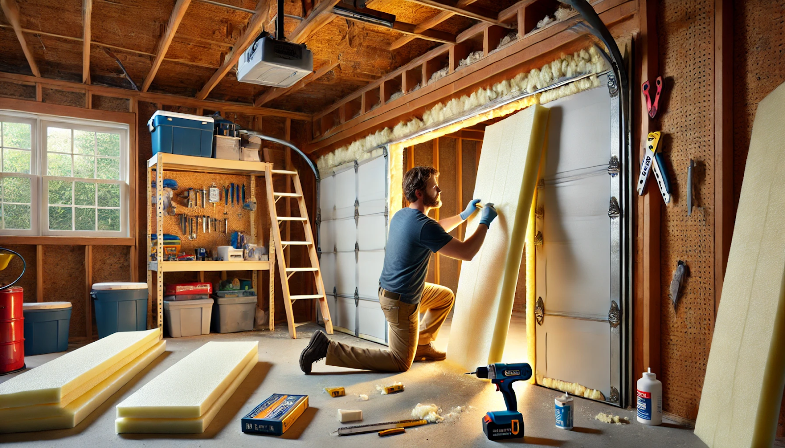 insulating garage door with foam board