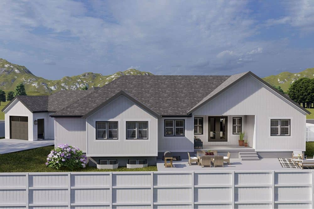 Rear rendering of the 6-bedroom single-story exclusive country ranch home.