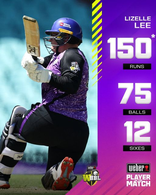 Lizelle Lee breaks the record for the highest score in WBBL history