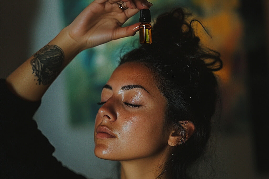 woman using a dry oil for her hair