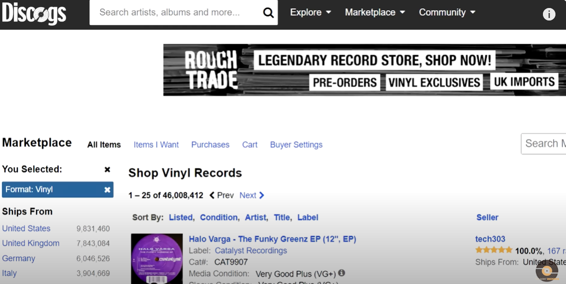 Discogs vinyl record marketplace view.