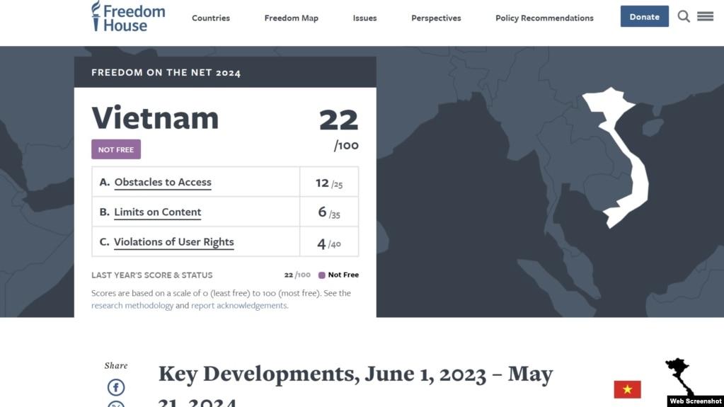 Freedom House: Việt Nam tiếp tục siết chặt không gian mạng 