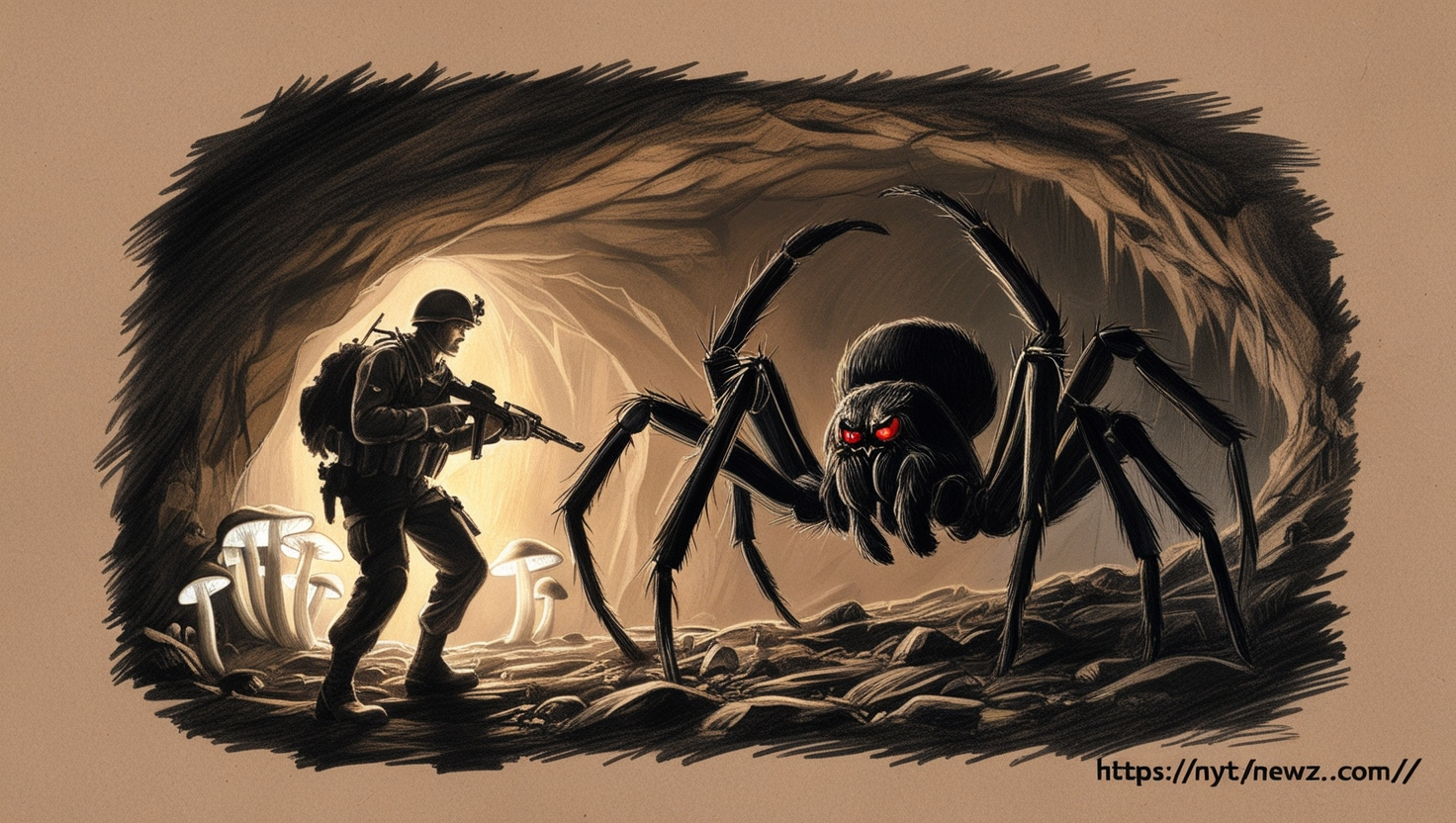 Color Page For Soldier and Spider In Cave Printable Free