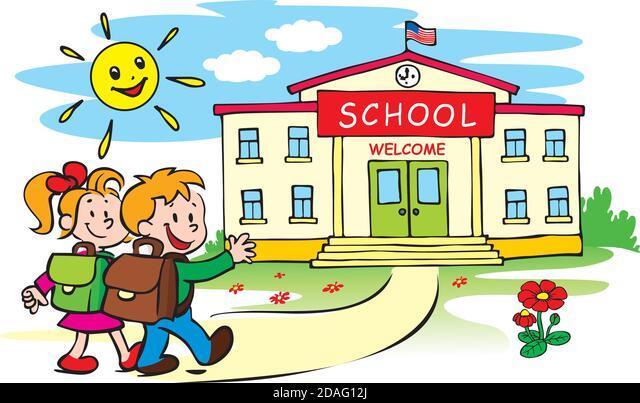 welcome back to school - Fun boy and girl with satchels go to school Stock  Vector Image & Art - Alamy