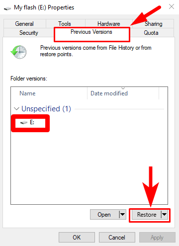 restore previous versions