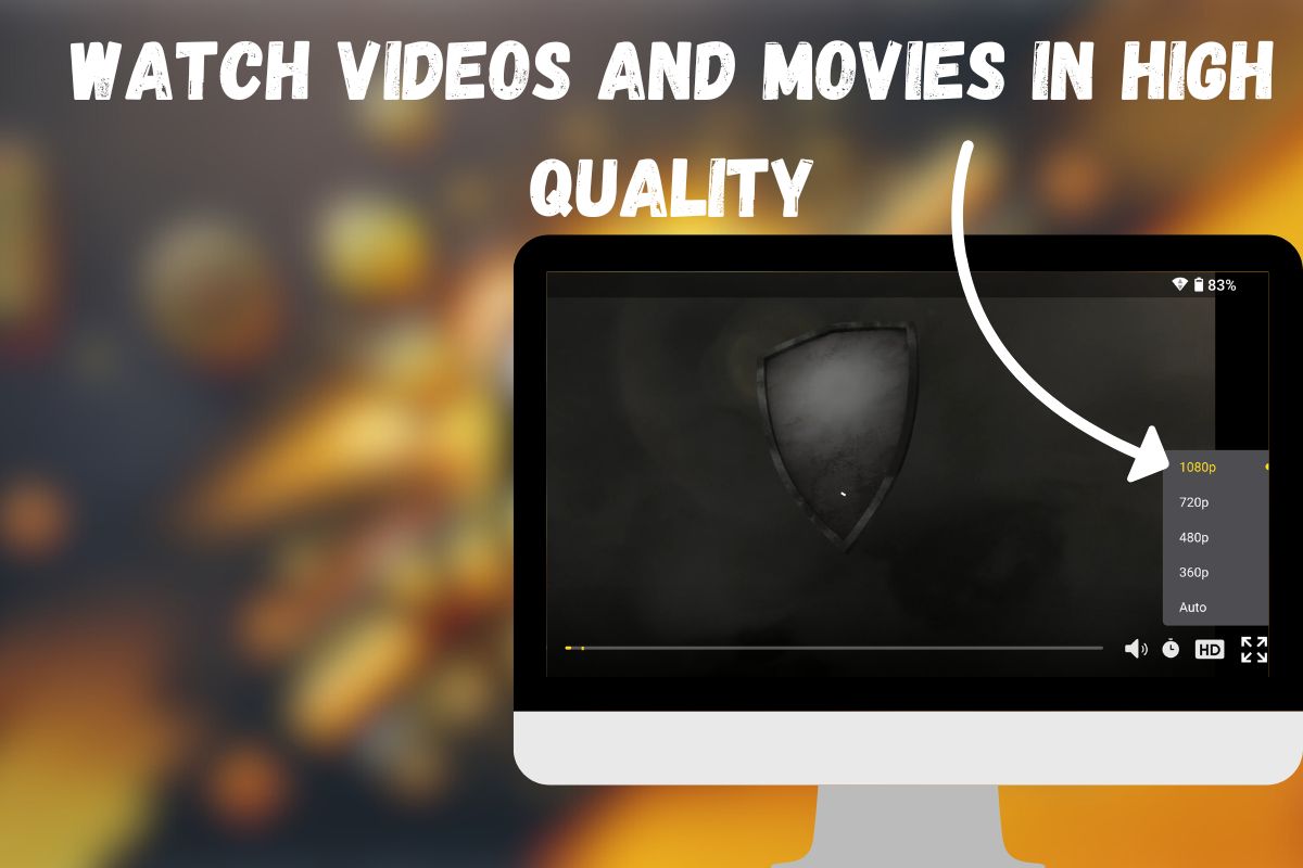 Video player on a desktop screen with quality options, highlighting 1080p resolution.