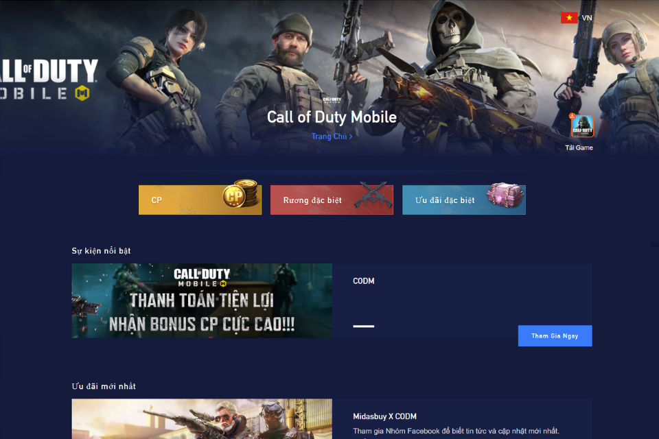 Truy cập vào cổng nạp Call of Duty trực tuyến của Zing