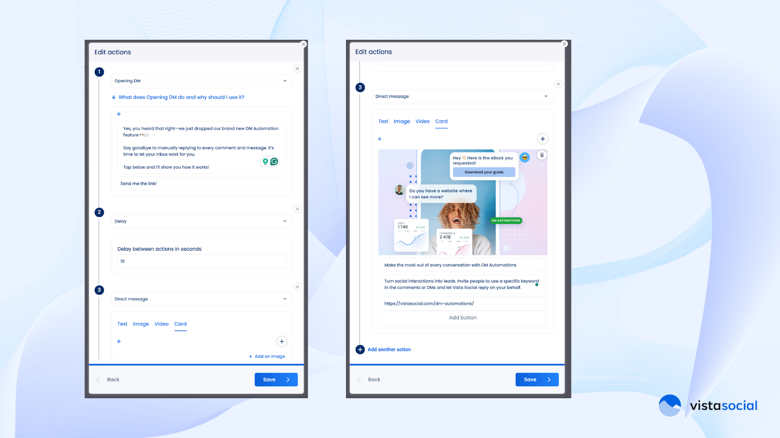 You can edit the actions needed to automate social media DMs and comments.