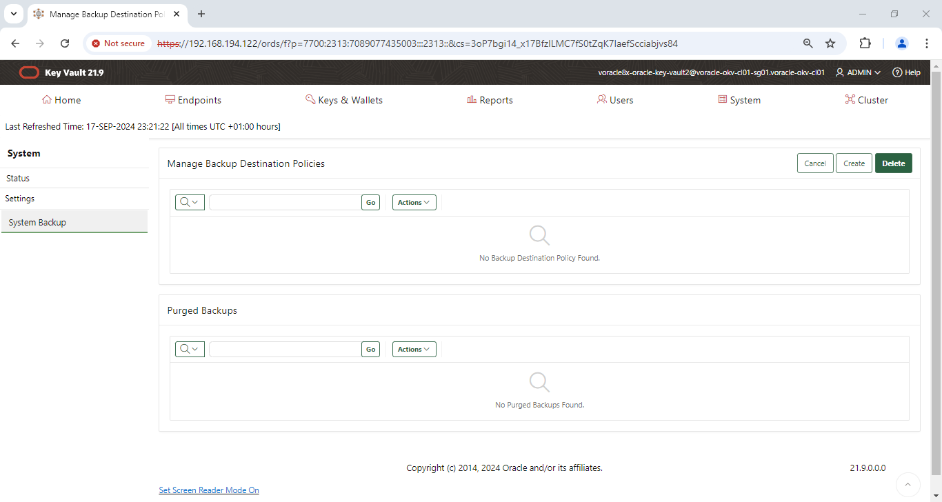 Manage Backup Destination Policies - Google Chrome