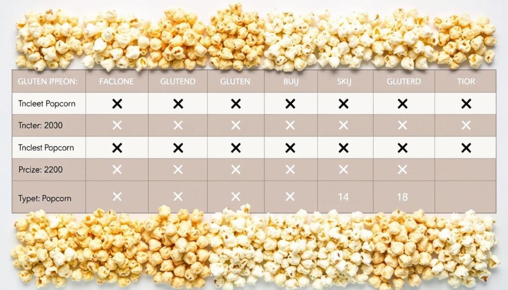 Table highlighting gluten contents in different types of popcorn