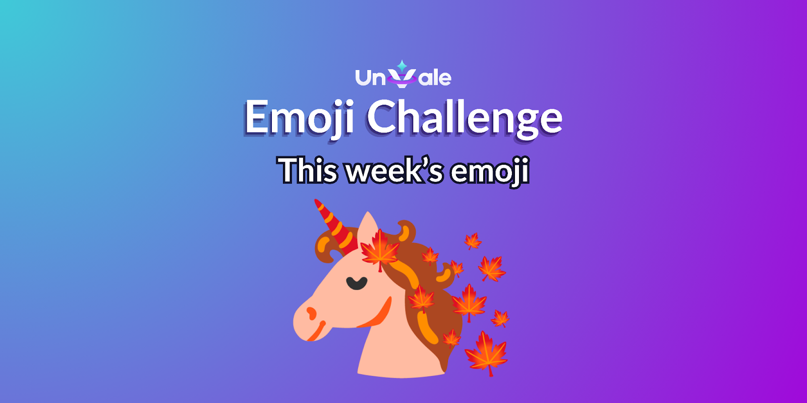 Emoji challenge is a unicorn with red maple leaves surrounding its mane