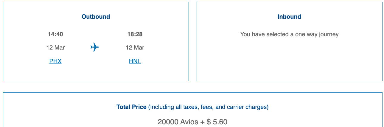 PHX to HNL booked via British Airways