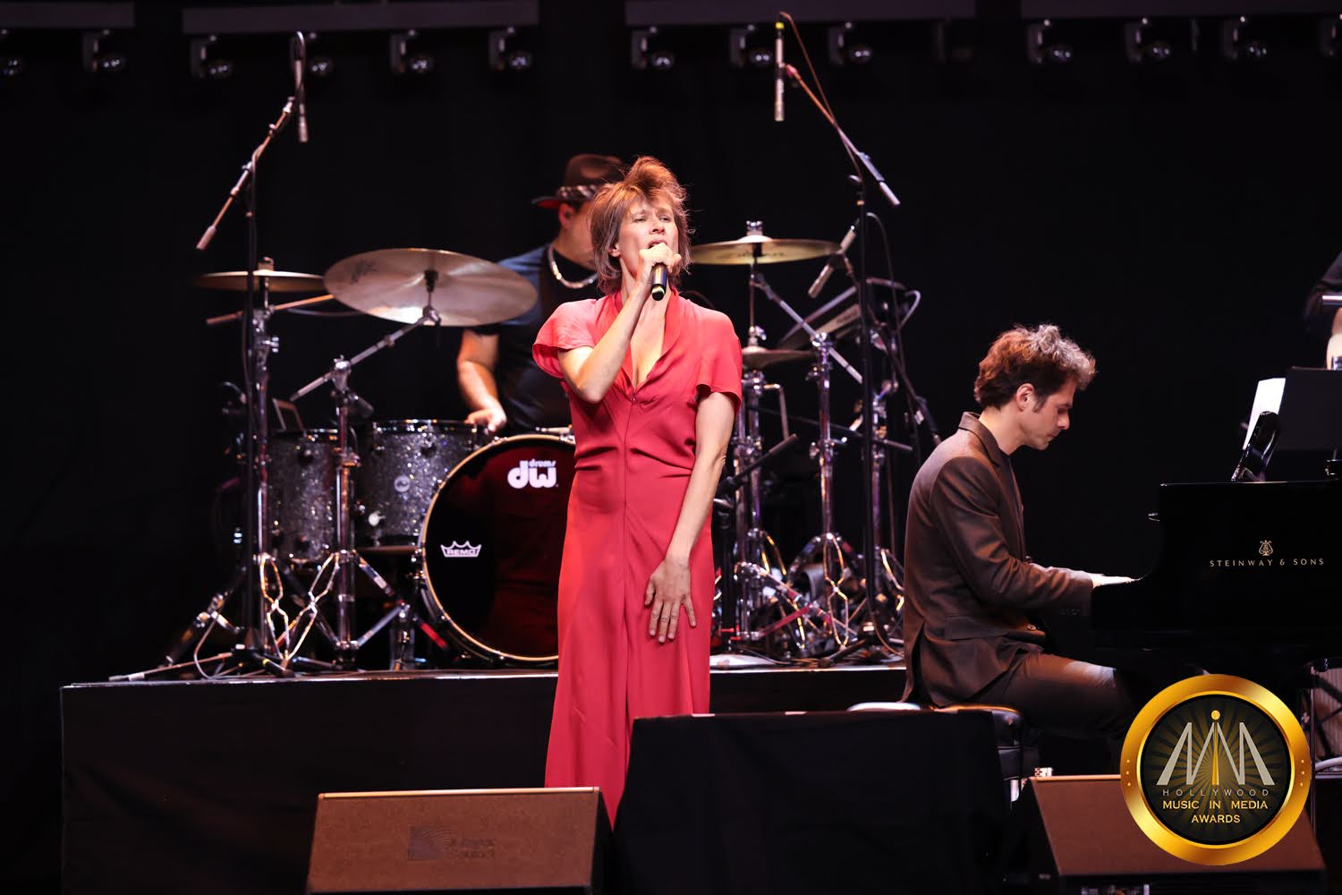 Clément Ducol and Camille Dalmais performing 'El Mal' from Emilia Pérez on stage at the 2024 Hollywood Music in Media Awards