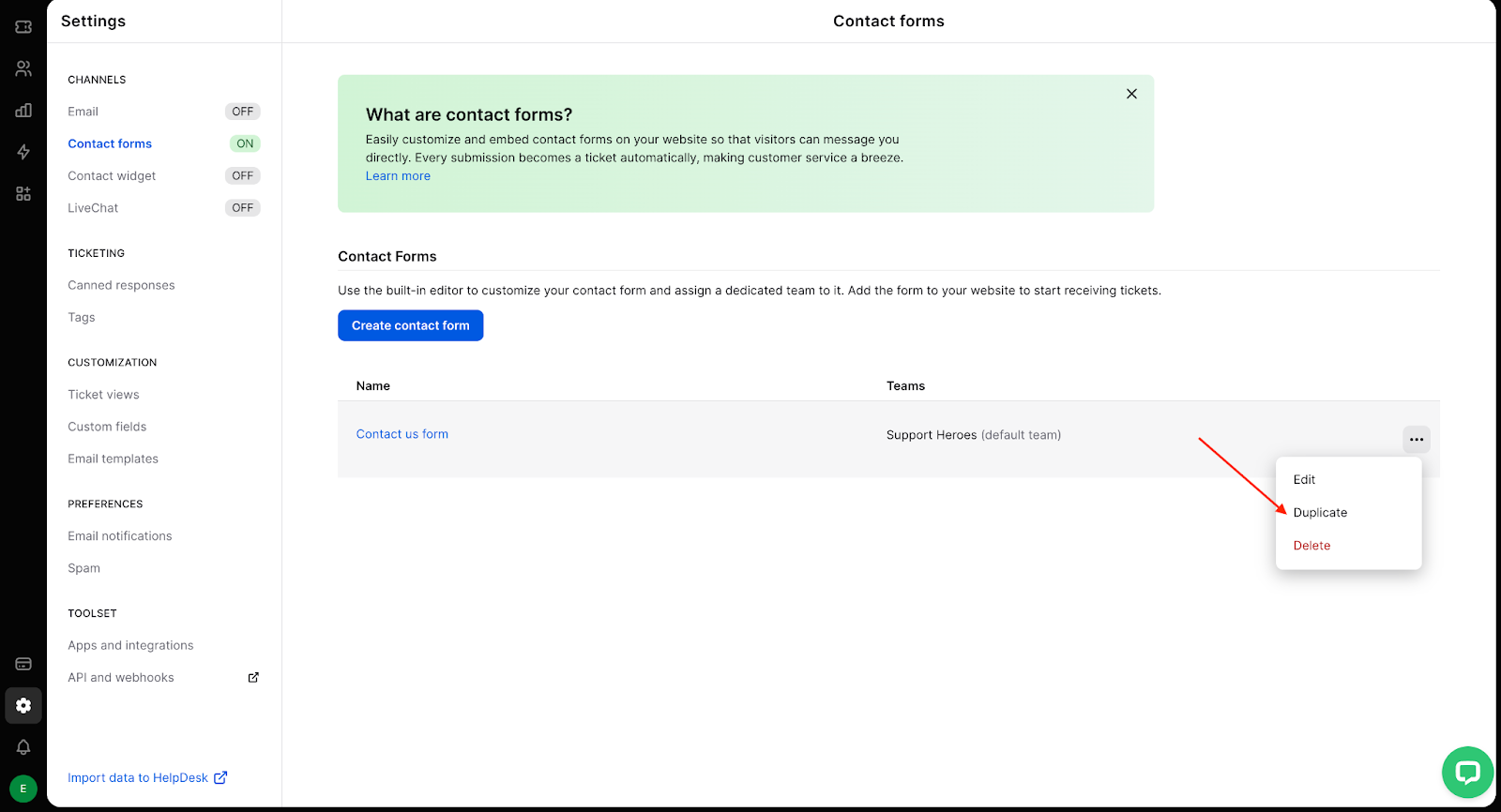 Duplicating the existing contact form.