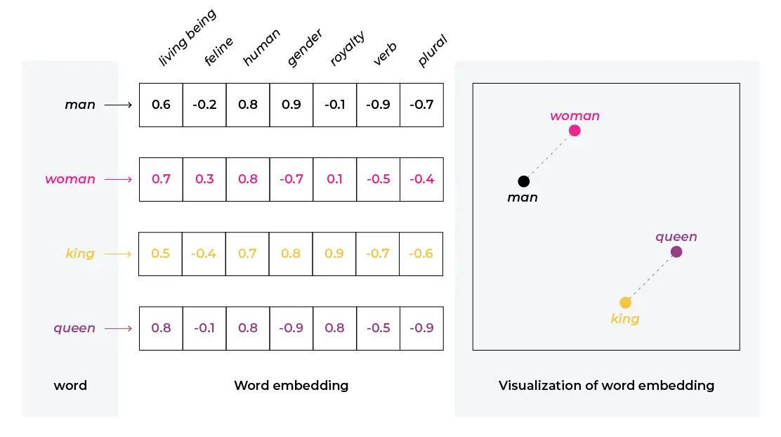 Illustration de mot representé grâce au word embedding