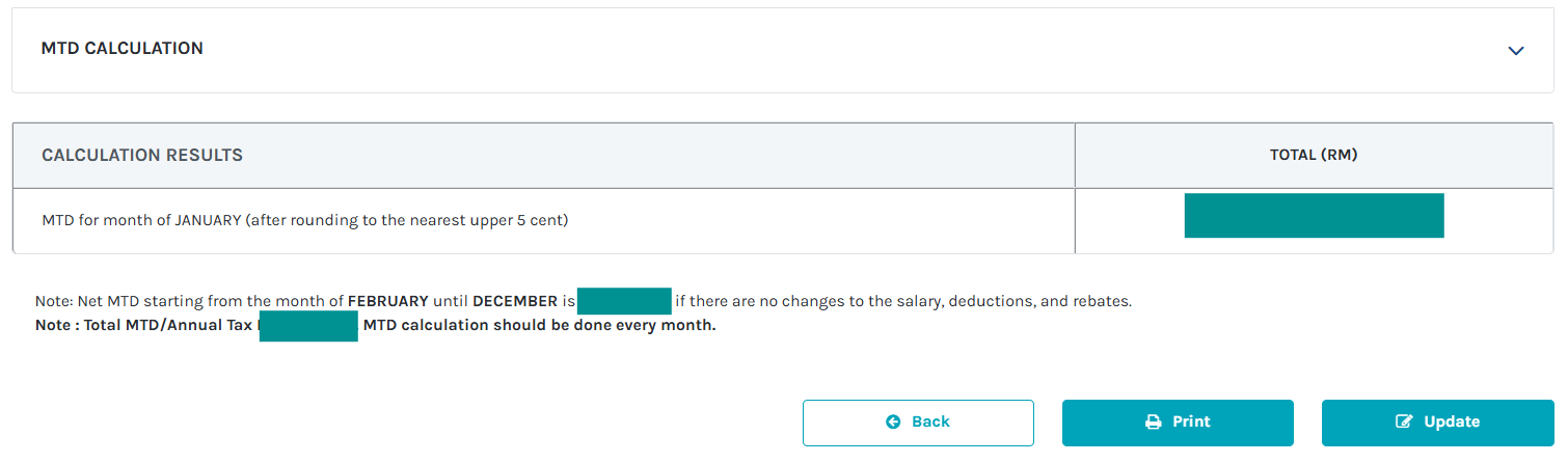 Screencap of MTD Calculation results