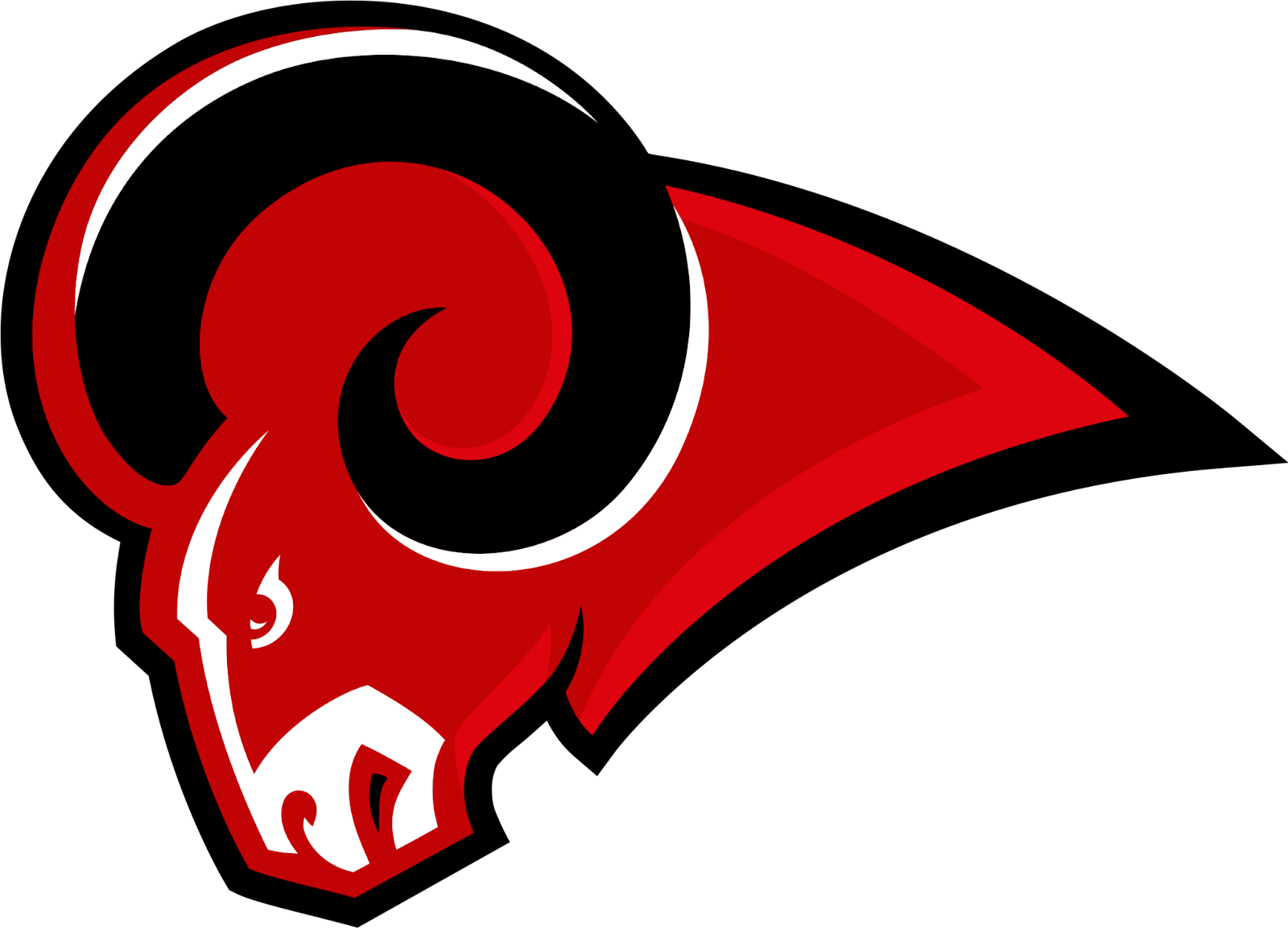 Illustration of a stylized ram head with bold red and black colors, showcasing fierce, angular horn and a dynamic, powerful expression.
