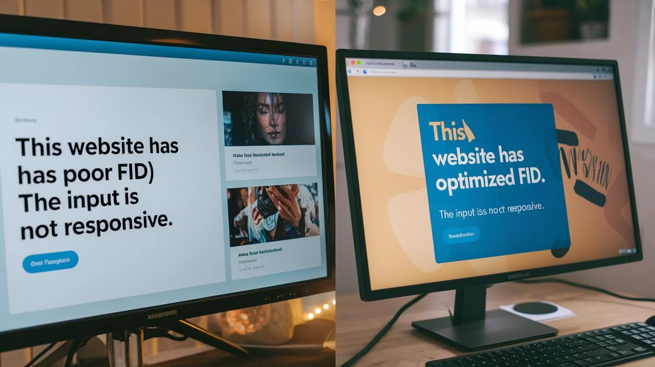 "Comparison of two websites with different FID scores, showing the impact on user experience