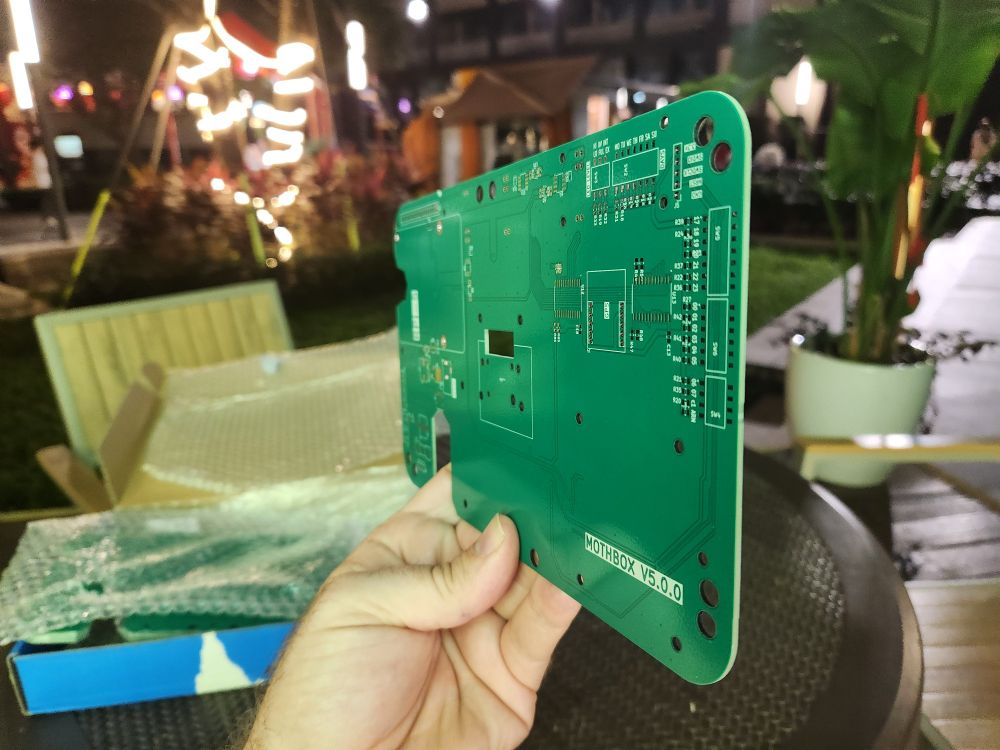 Side view of the new PCB built for Mothboxes