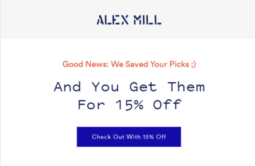 Alex Mill action-triggered email example