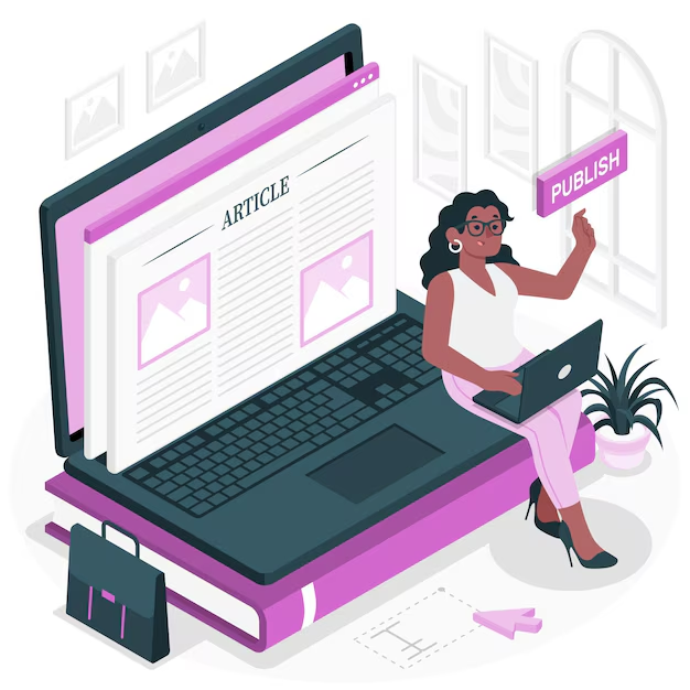 Graphic of a woman sitting on a big laptop using her laptop